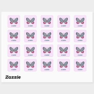 Personalized October Pink Glasswing Butterfly Art Square Sticker