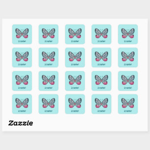 Personalized October Teal Glasswing Butterfly Art Square Sticker