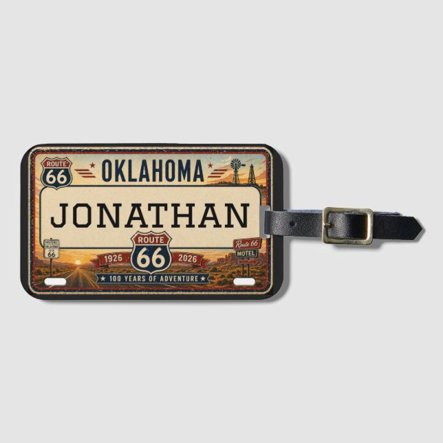 Personalized Oklahoma Route 66 Design Luggage Tag (Front Horizontal)