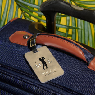 Personalized old-brown monogram golfer luggage tag