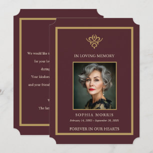 Personalized Old Money Burgundy Funeral Photo Thank You Card