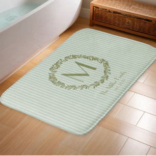 Personalized Olive Wreath Monogram  Bath Mat