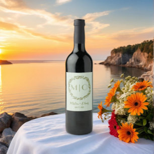 Personalized Olive Wreath Monogram  Wine Label