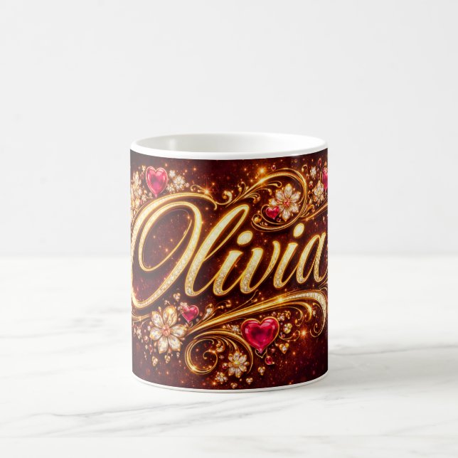 Personalized Olivia Mug Pink Hearts Gold Romantic  (Center)