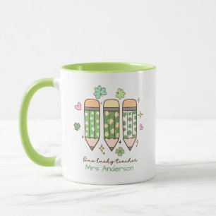 Personalized One Lucky Teacher Retro Pencil Mug
