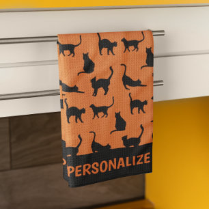 Personalized Orange Black Cat  Tea Towel