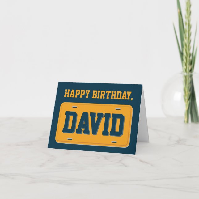Personalized Orange & Blue License Plate Birthday Card (Front)