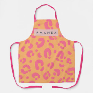 Personalized Orange Bold Pink Leopard Print Apron
