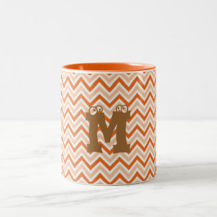 Personalized orange-chevron Two-Tone coffee mug