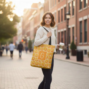 Personalized Orange Citrus Monogram  Tote Bag