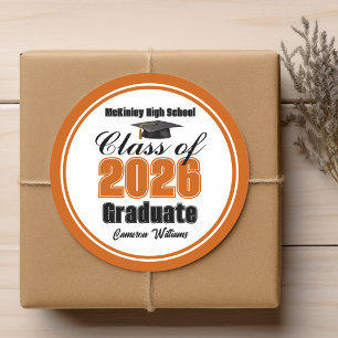 Personalized Orange Class of 2026 Graduation Party Classic Round Sticker