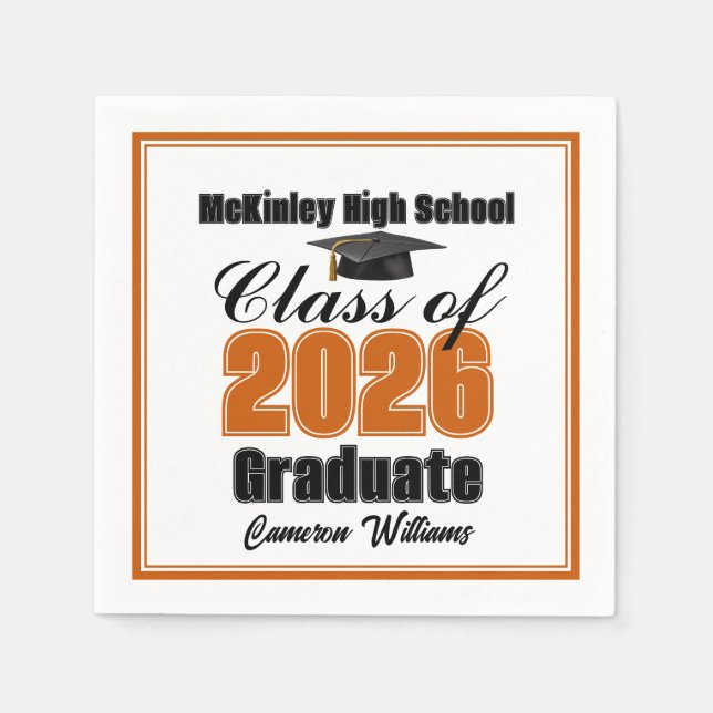 Personalized Orange Class of 2026 Graduation Party Napkin (Front)