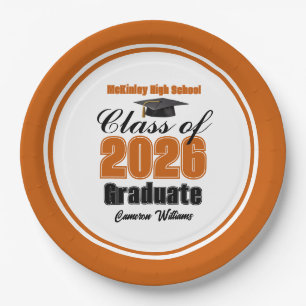 Personalized Orange Class of 2026 Graduation Party Paper Plate