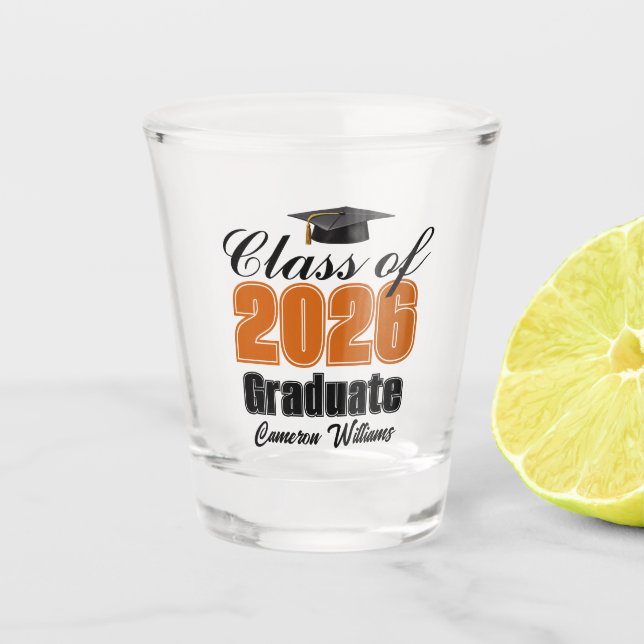 Personalized Orange Class of 2026 Graduation Shot Glass (Front)