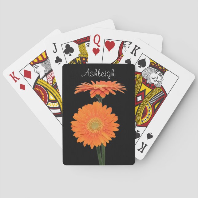 Personalized Orange Gerbera Daisies Playing Cards (Back)