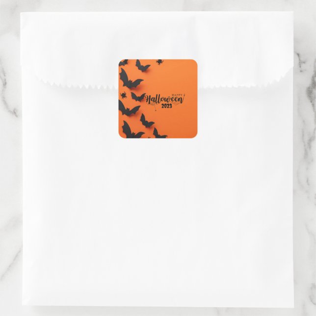 PERSONALIZED ORANGE HALLOWEEN  SQUARE STICKER (Bag)