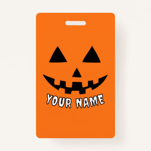 Personalized Orange Pumpkin Halloween Your Name ID Badge