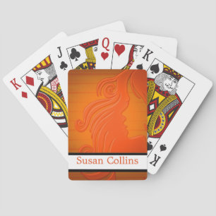 Personalized Orange White Woman Facing Playing Cards