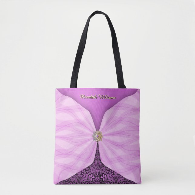 Personalized Orchid Pink Jewel Textile Illusion Tote Bag (Front)