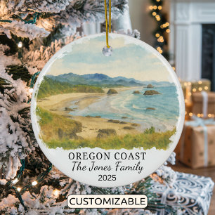 Personalized Oregon Coast Ornament, Oregon Ceramic Tree Decoration