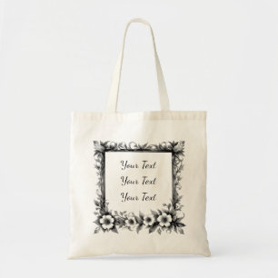 Personalized Ornate Floral Frame Tote Bag