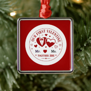 Personalized "Our First Valentine" Mr. & Ms.  Metal Tree Decoration