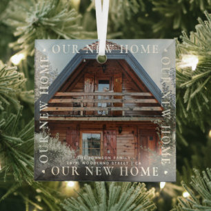 Personalized 'Our New Home' Modern Photo Glass Tree Decoration