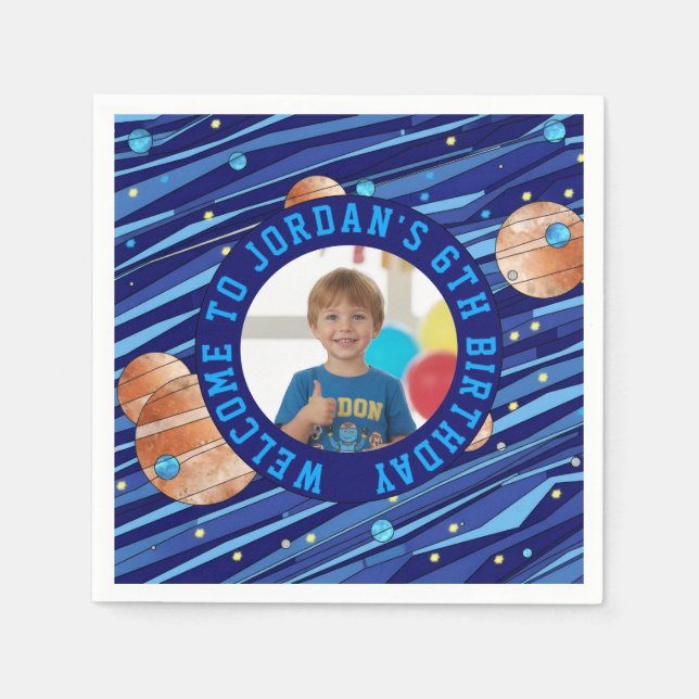 Personalized Outer Space Galaxy Birthday Napkin (Front)