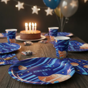 Personalized Outer Space Galaxy Birthday Paper Plate
