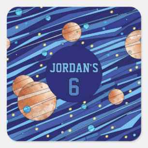 Personalized Outer Space Galaxy Birthday Square Sticker