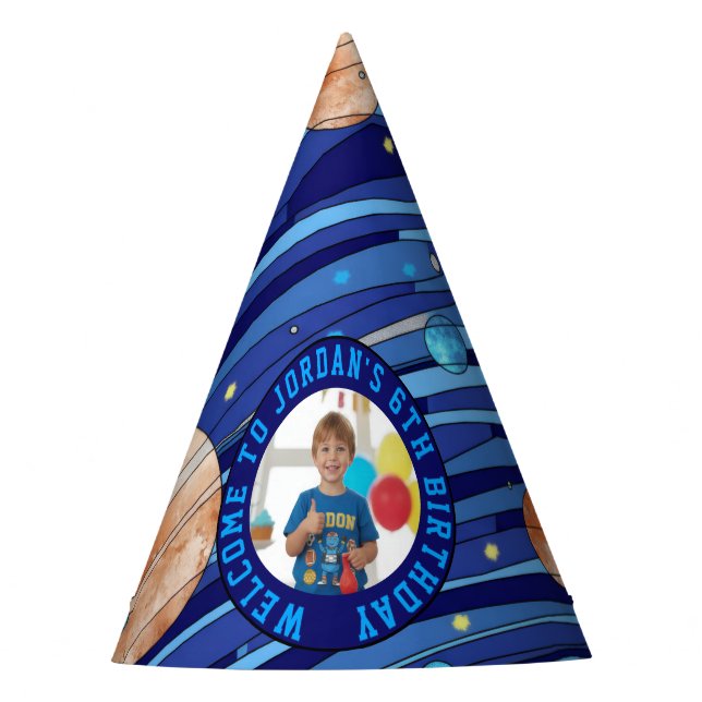 Personalized Outer Space Galaxy Photo Birthday  Party Hat (Front)