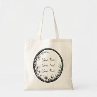 Personalized Oval Floral Frame Tote Bag