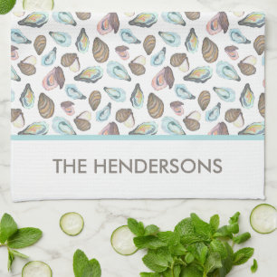 Personalized Oyster Tea Towel, Family Name Towel
