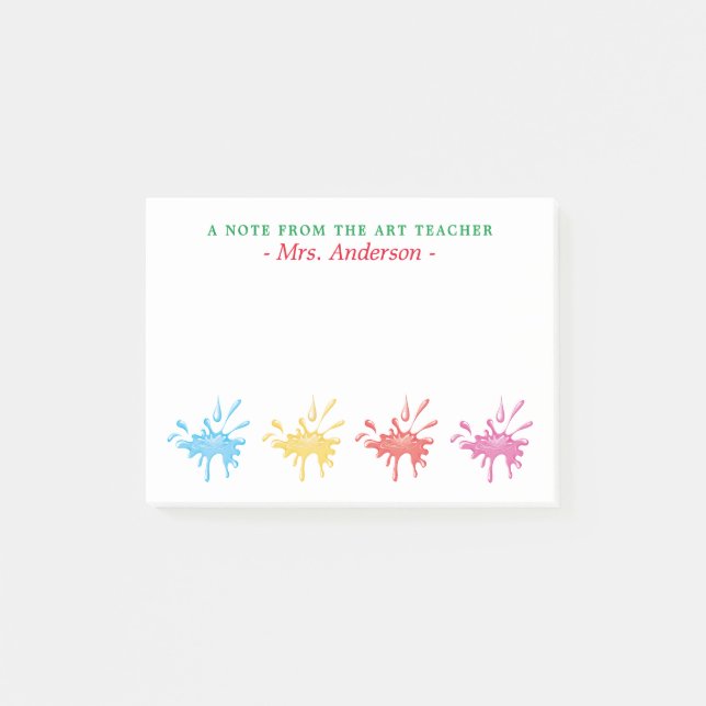 Personalized Paint Splashed Art Teacher Post-it Notes (Front)