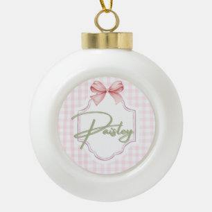 Personalized Paisley Baby Girl Nursery Gingham  Ceramic Ball Christmas Ornament
