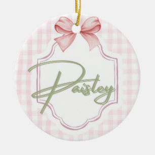 Personalized Paisley Baby Girl Nursery Gingham  Ceramic Tree Decoration