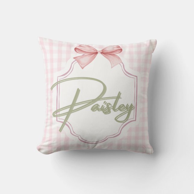 Personalized Paisley Baby Girl Nursery Gingham  Cushion (Front)