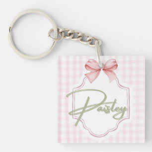 Personalized Paisley Baby Girl Nursery Gingham  Key Ring