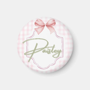 Personalized Paisley Baby Girl Nursery Gingham  Magnet