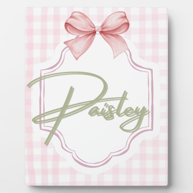 Personalized Paisley Baby Girl Nursery Gingham  Plaque (Front)