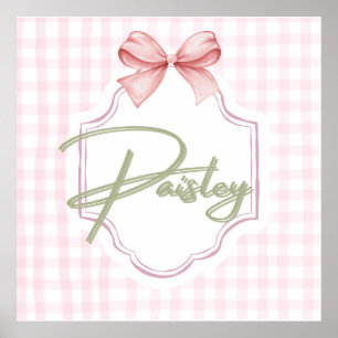 Personalized Paisley Baby Girl Nursery Gingham  Poster