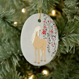 Personalized Palomino Pony and Flowers Horse Ceramic Tree Decoration