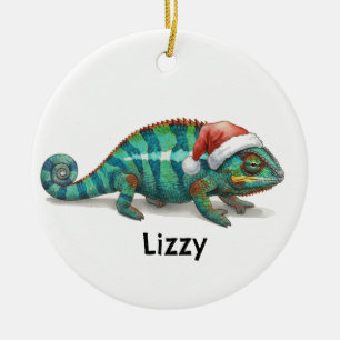 Personalized Panther Chameleon at Christmas Ceramic Tree Decoration