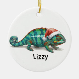 Personalized Panther Chameleon at Christmas Ceramic Tree Decoration