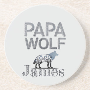 Personalized Papa Wolf Nature Silhouette Coaster