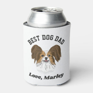 Personalized Papillon Puppy Dog Dad Custom Name Can Cooler