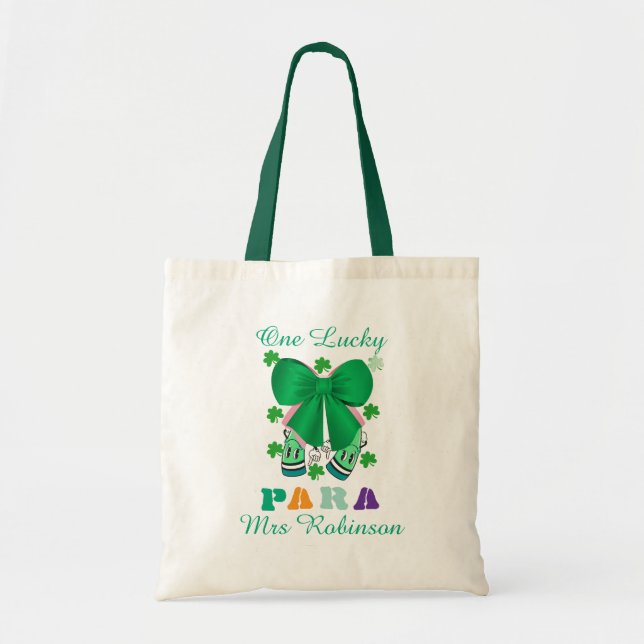 Personalized para educator coquette st paddy's day tote bag (Front)