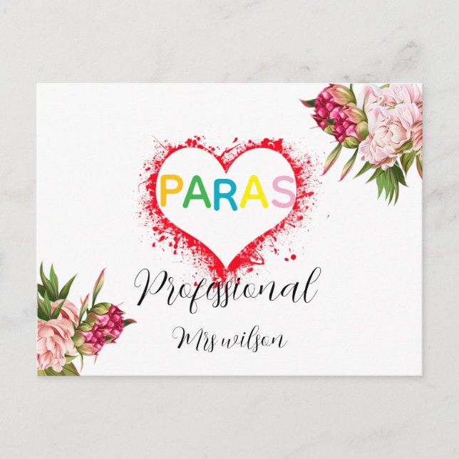 Personalized paraprofessional educator teacher postcard (Front)