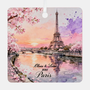 Personalized Paris Couple’s Keepsake Metal Tree Decoration