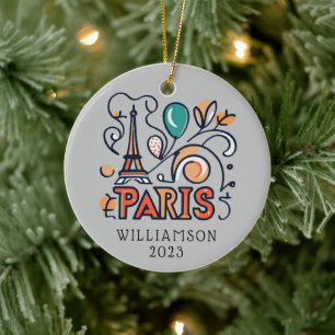 Personalized Paris France Christmas Holiday Ceramic Tree Decoration